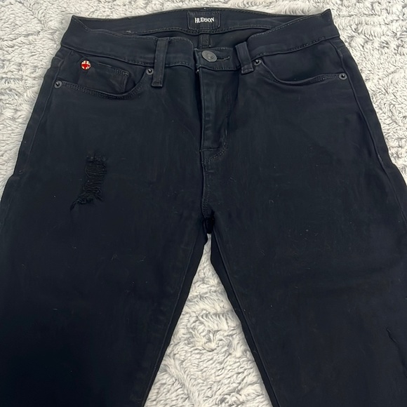 Hudson Nico Mid-Rise Super Skinny Black Distressed Denim Size 26 - Picture 2 of 12